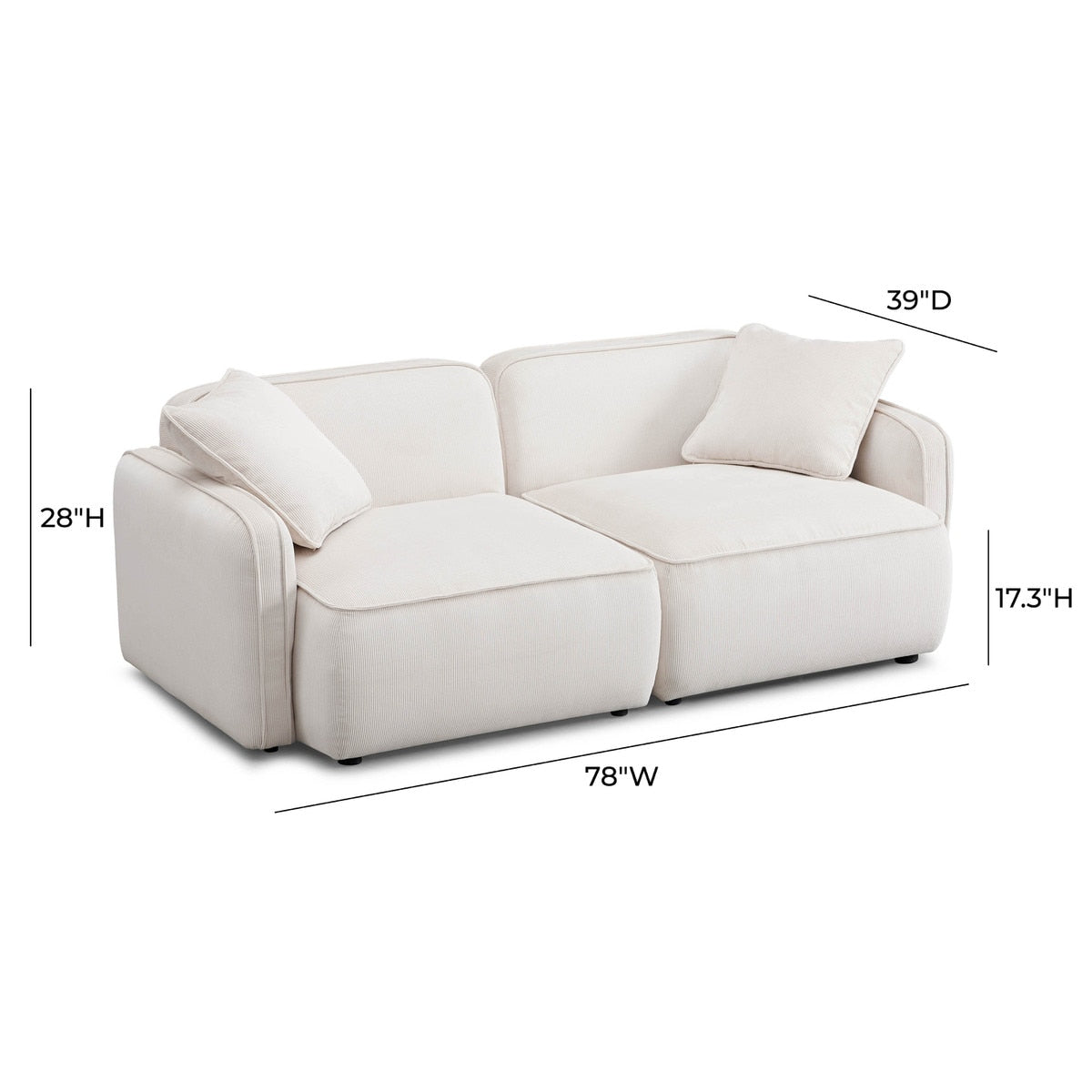 Travie 78" White Sand Performance Corduroy Velvet Modular Loveseat