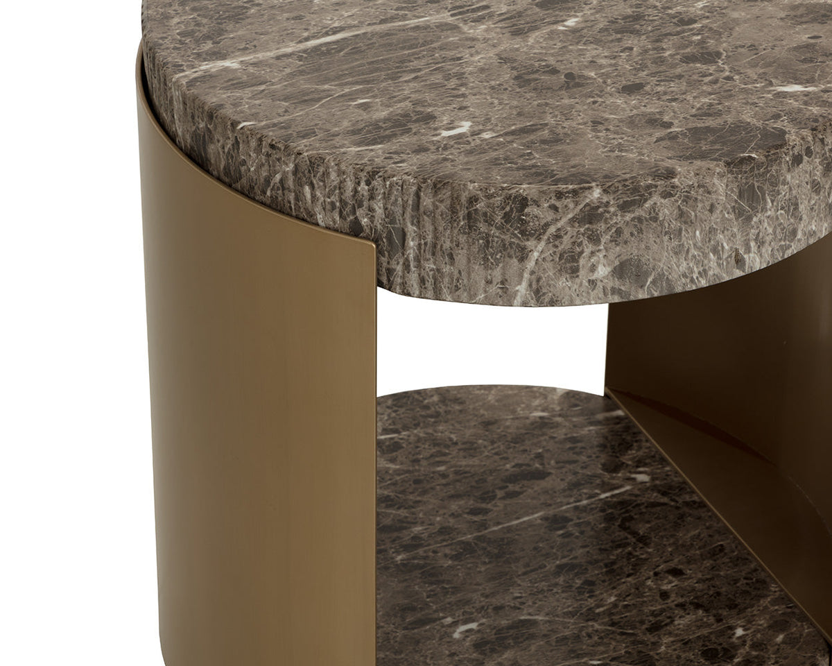 Cavette Dark Emperador Faux Marble & Brass End Table- Indoor/Outdoor