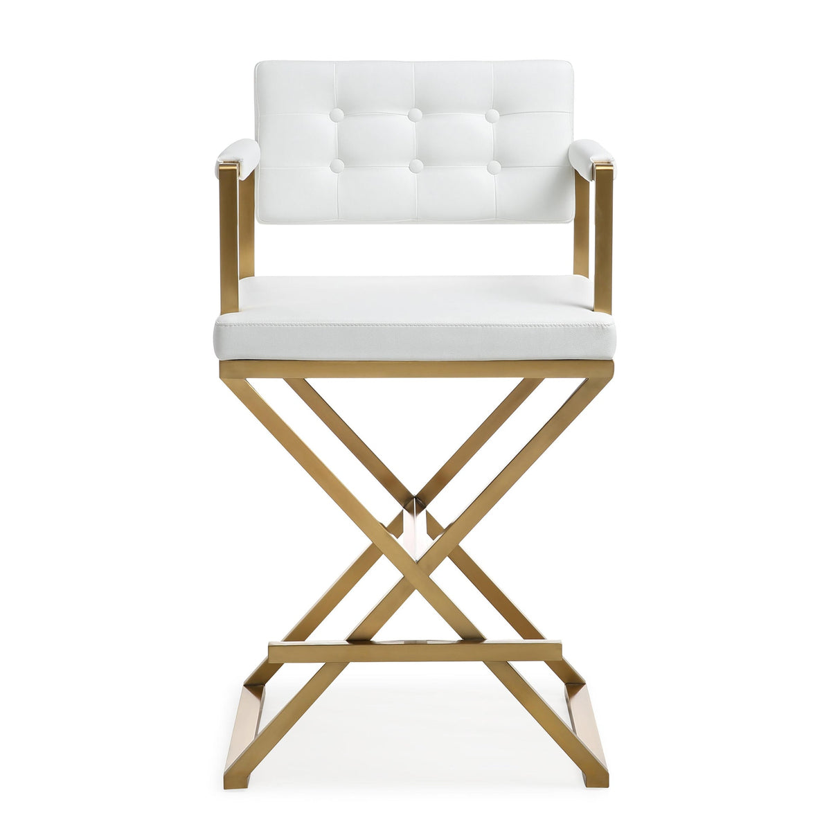 Lila White Gold Steel Faux Leather Counter Stool - Luxury Living Collection