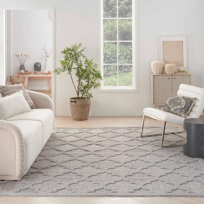 Asako Indoor/Outdoor Silver Grey Trellis Pattern Area Rug - Elegance Collection