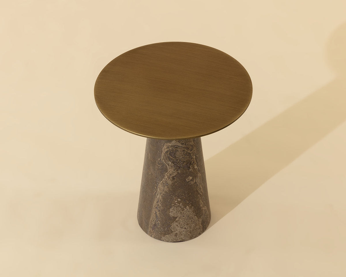 Aditi Travertine & Antique Brown/Brass Accent Table (2 Sizes Available)