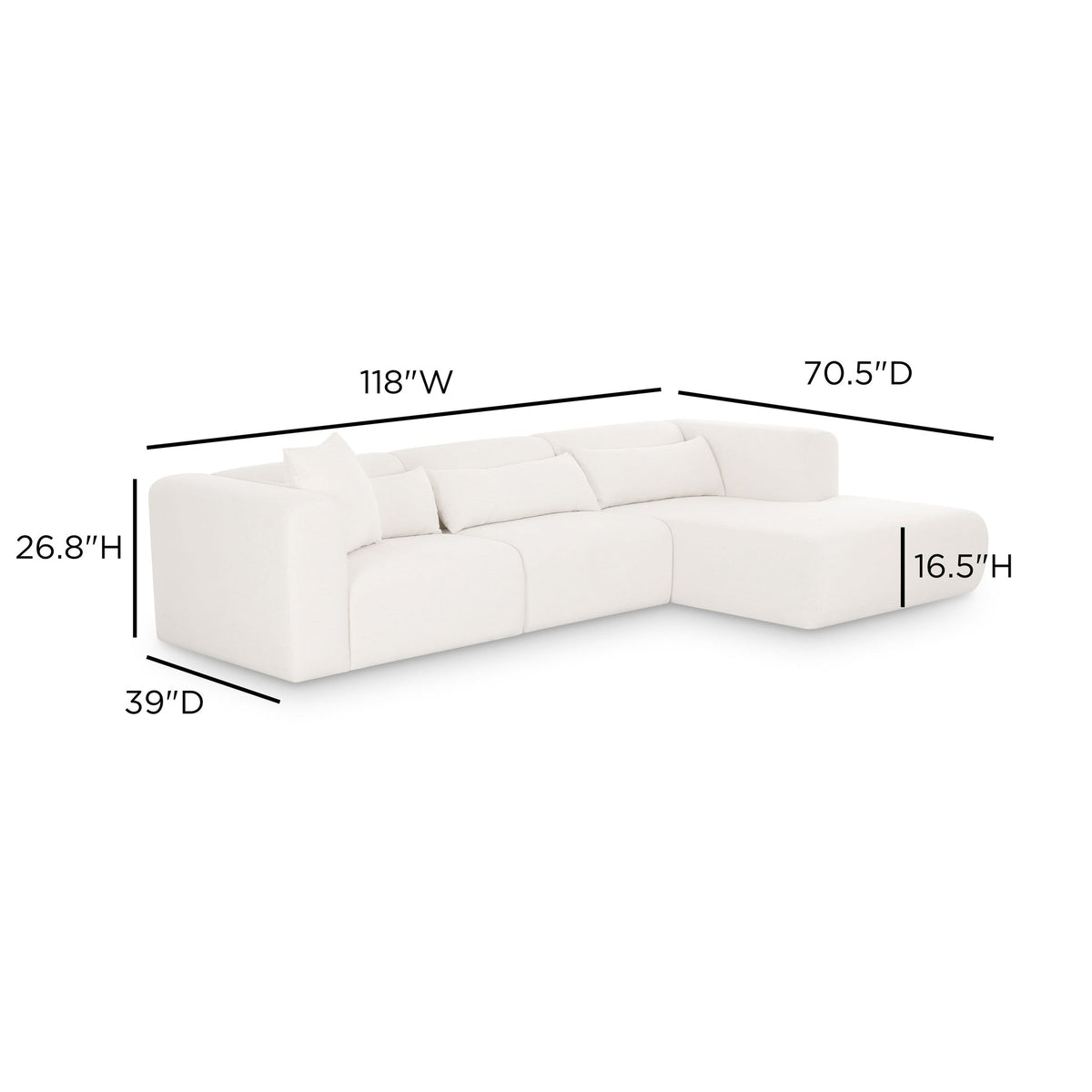 Tereasa 3-Piece Cream Performance Chenille Modular Sectional (RAF & LAF)