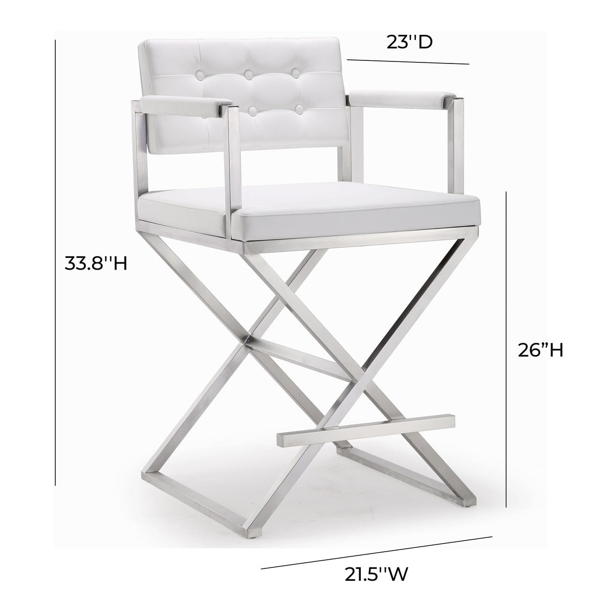 Lila White Faux Leather & Steel Counter Stool - Luxury Living Collection