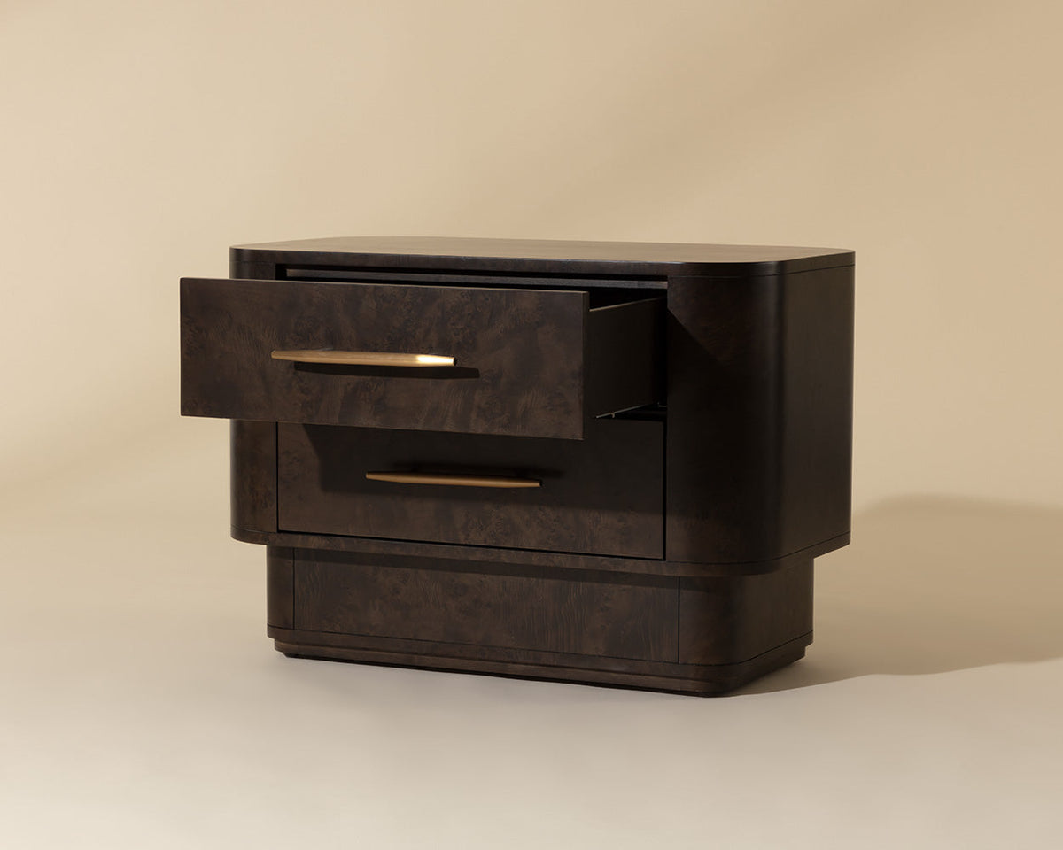 Ezekiel 32" Maple Burl Veneer &Gold Nightstand