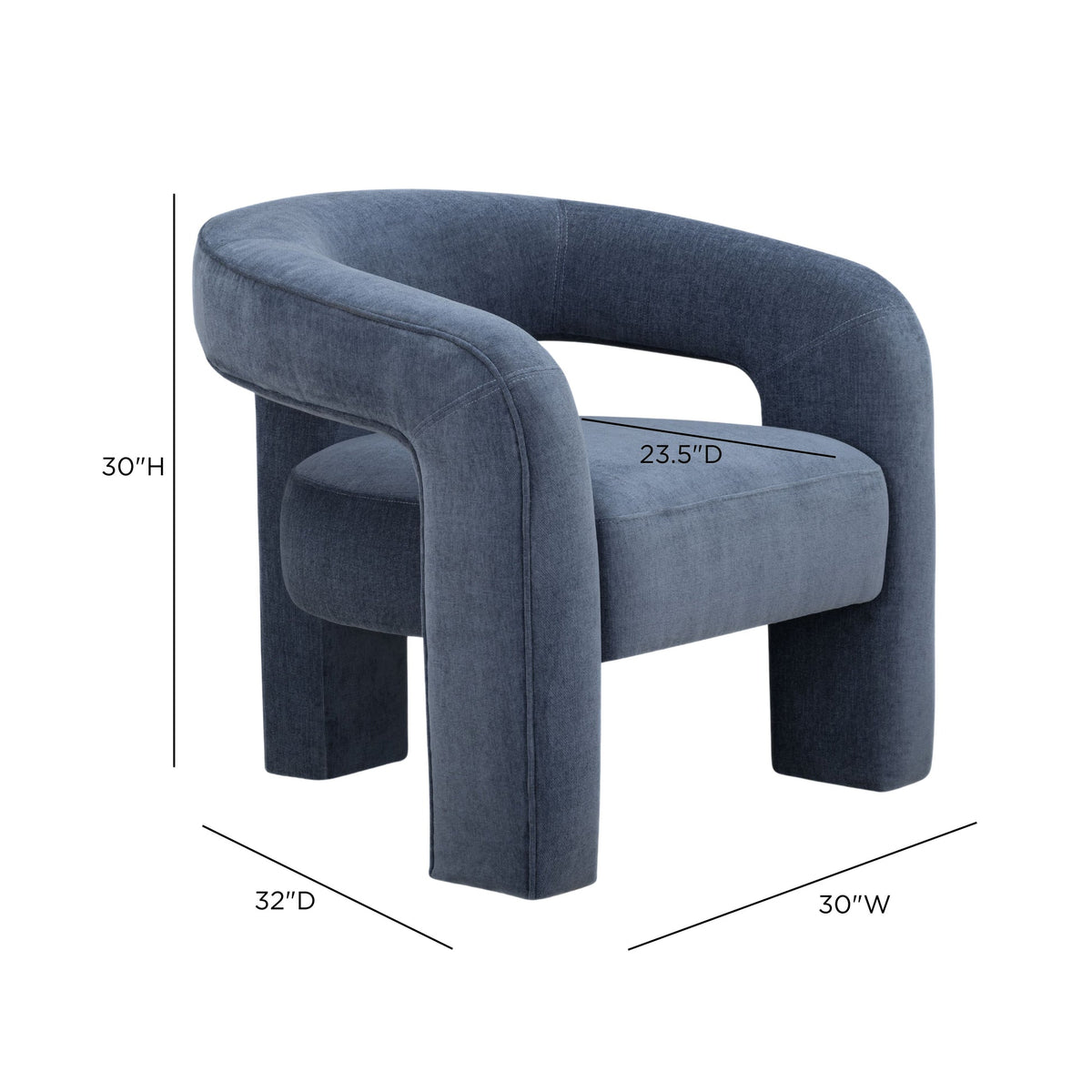 Clara Blue Denim Performance Velvet Curved Accent Chair