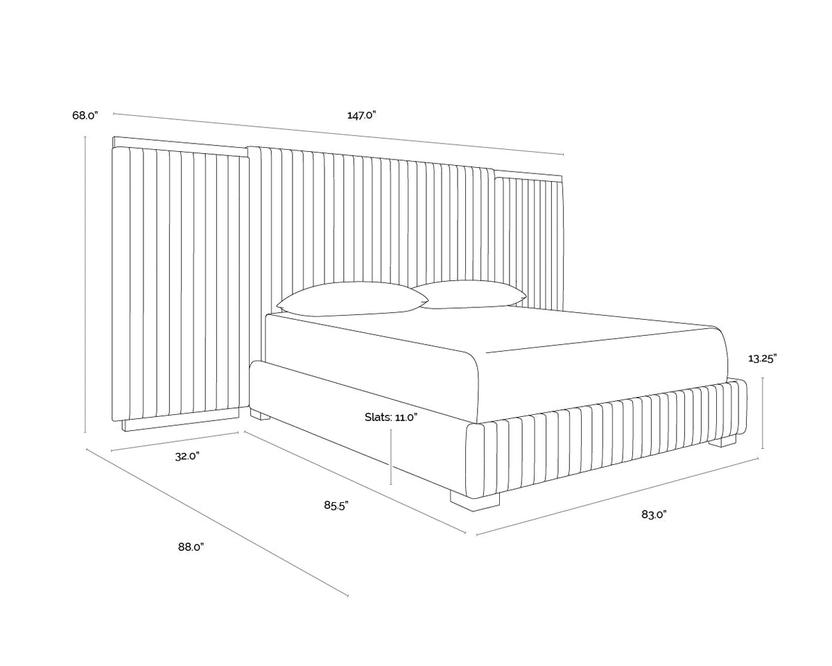 Tarrant Mink Fabric & Brushed Gold Channel King Bed