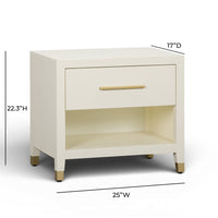 Dorite 25" Cream Faux Shagreen Nightstand with Drawer