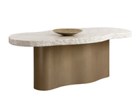 Idris 85.5" Faux Travertine Concrete & Brass Indoor/Outdoor Dining Table