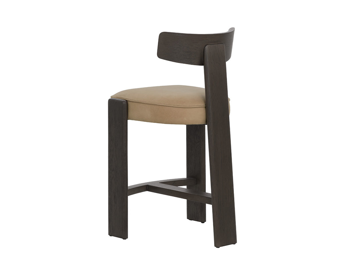 Horton Dark Brown Oak & Sahara Sand Leather Counter Stool