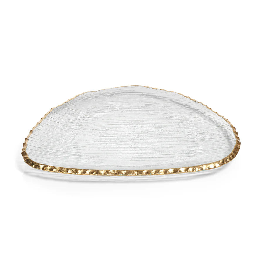 Alida 12 Large & 12 Small Textured Organic Shape Plate with Jagged Gold Rim (24 Plates)