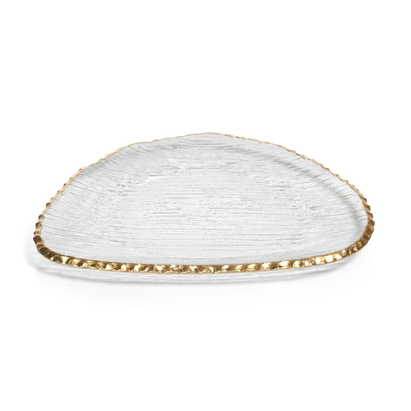 Alida 12 Large & 12 Small Textured Organic Shape Plate with Jagged Gold Rim (24 Plates)