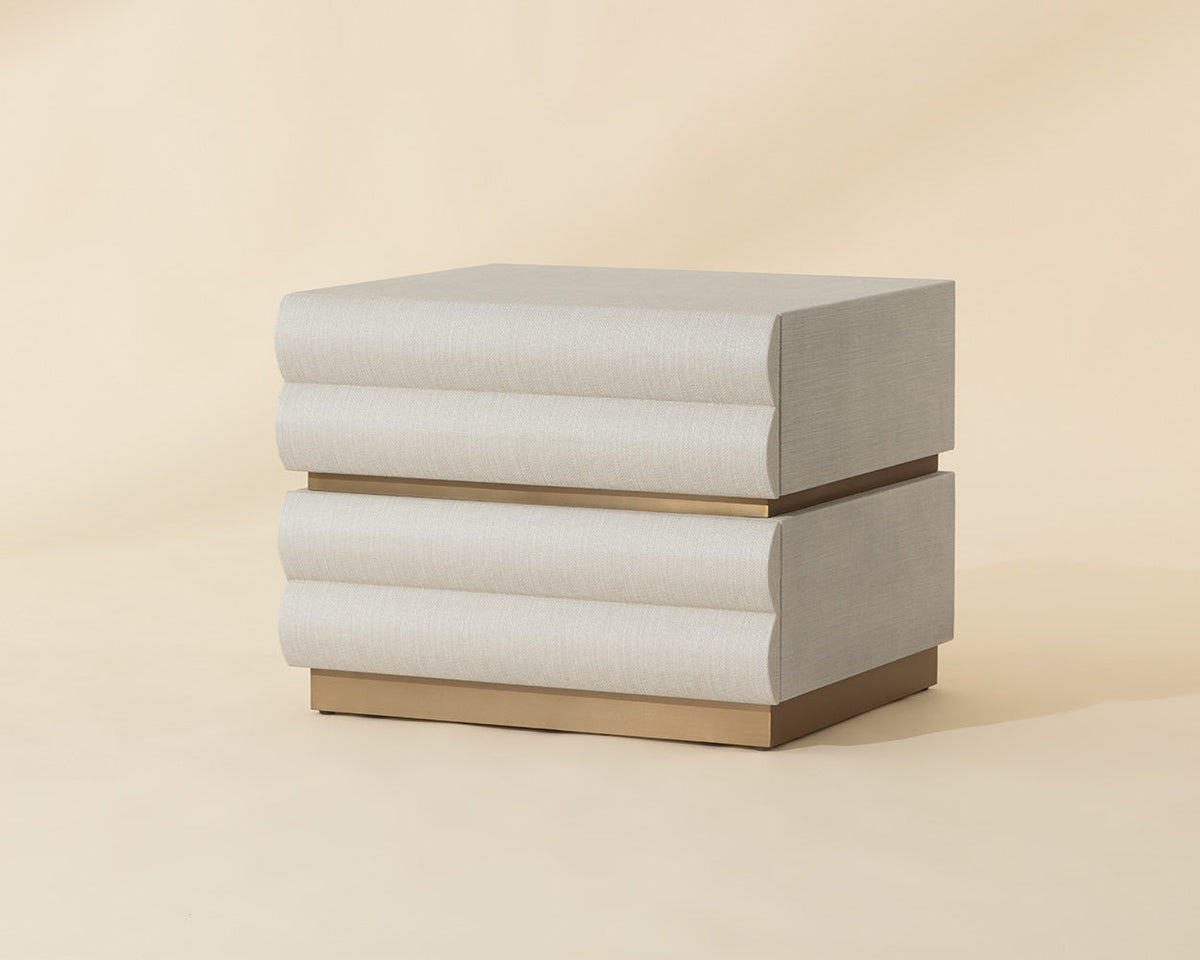 Subira Cream Faux Leather & Wood, Gold Nightstand