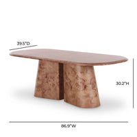 Gladyss 87" Honey Burl Oval Dining Table