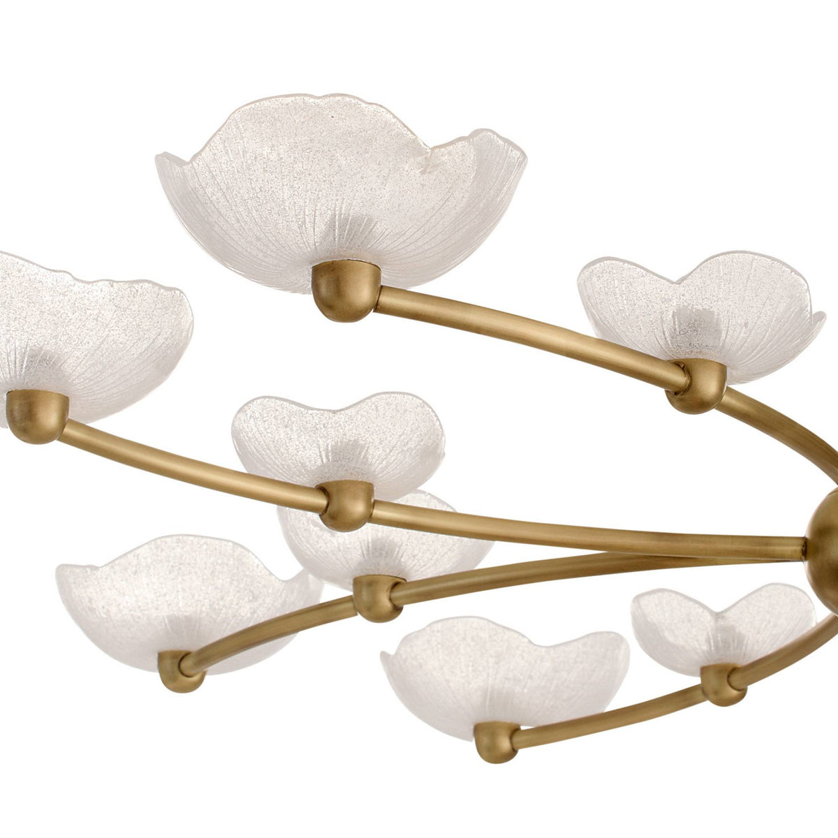 Fleurana 54" White Frosted Seeded Glass & Antique Brass Chandelier