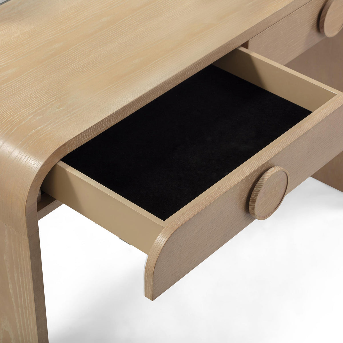 Jenny 48 Natural Ash 2-Drawer Vanity Desk with Mirror
