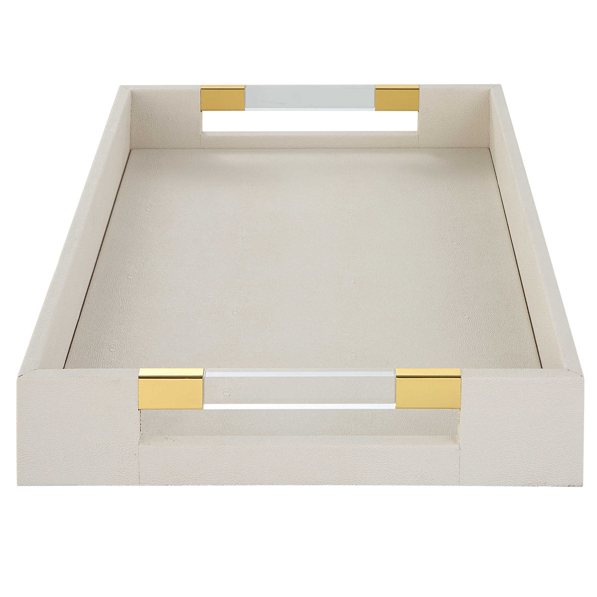 Lia Modern White Faux Shagreen & Gold Tray