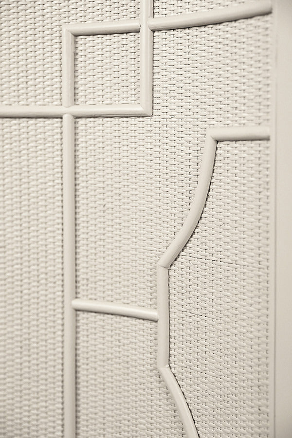 Cove 58" Antique White Rattan Overlay Cabinet