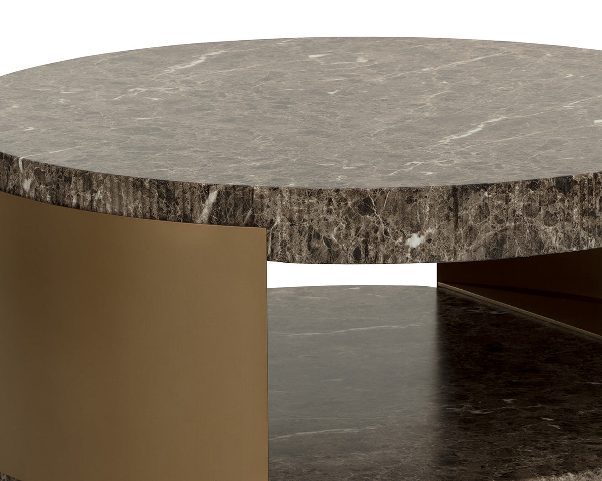 Cavette Dark Emperador Faux Marble & Brass Coffee Table - Indoor/Outdoor