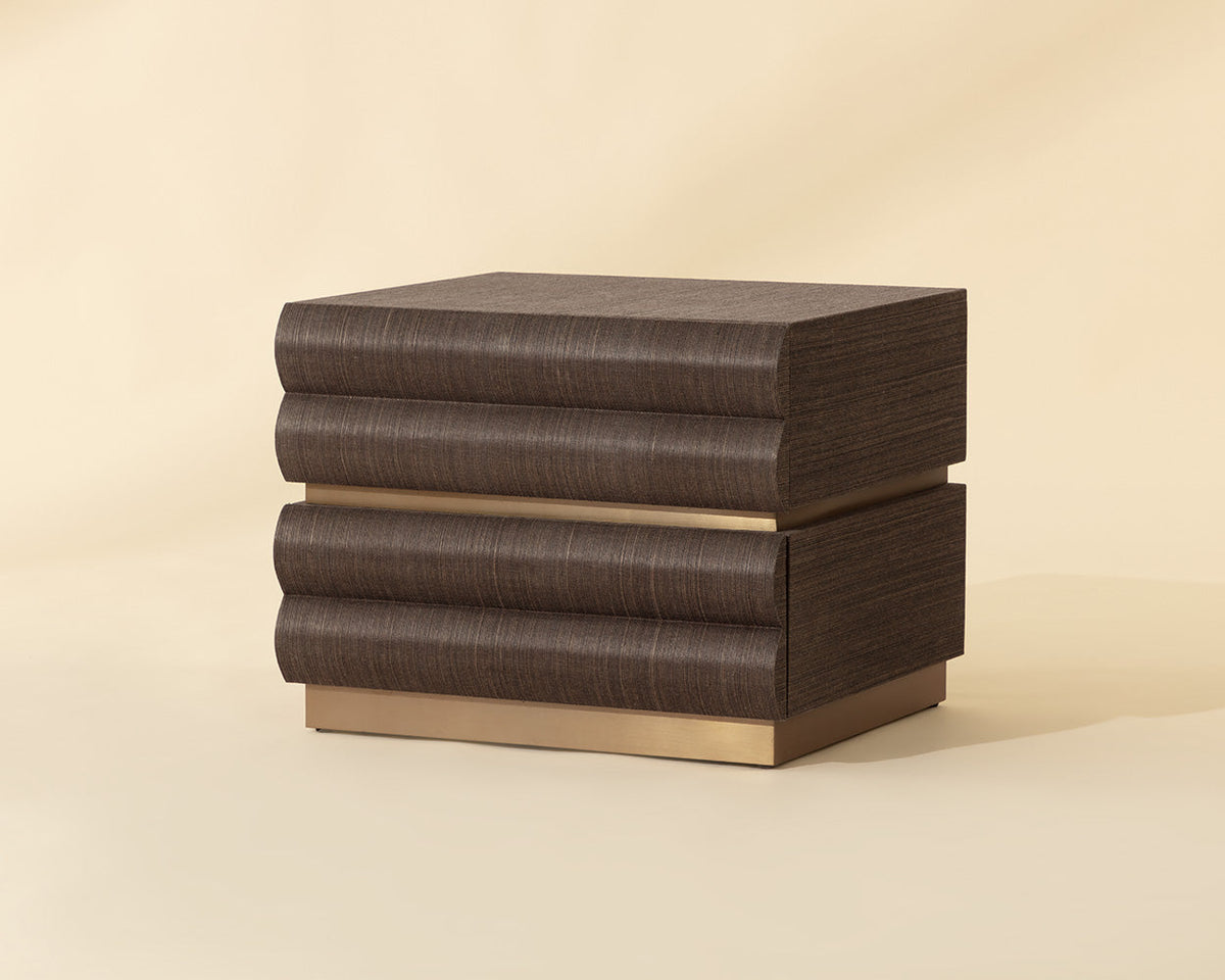 Subira Chocolate Raffia & Gold Nightstand
