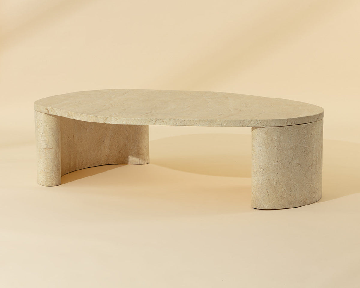 Savinah 60" Faux Travertine Concrete Indoor Outdoor Oval Coffee Table