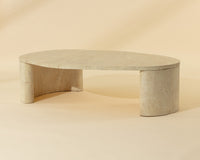 Savinah 60" Faux Travertine Concrete Indoor Outdoor Oval Coffee Table