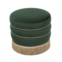 Ettros 17.2" Round Green Performance Velvet Ottoman