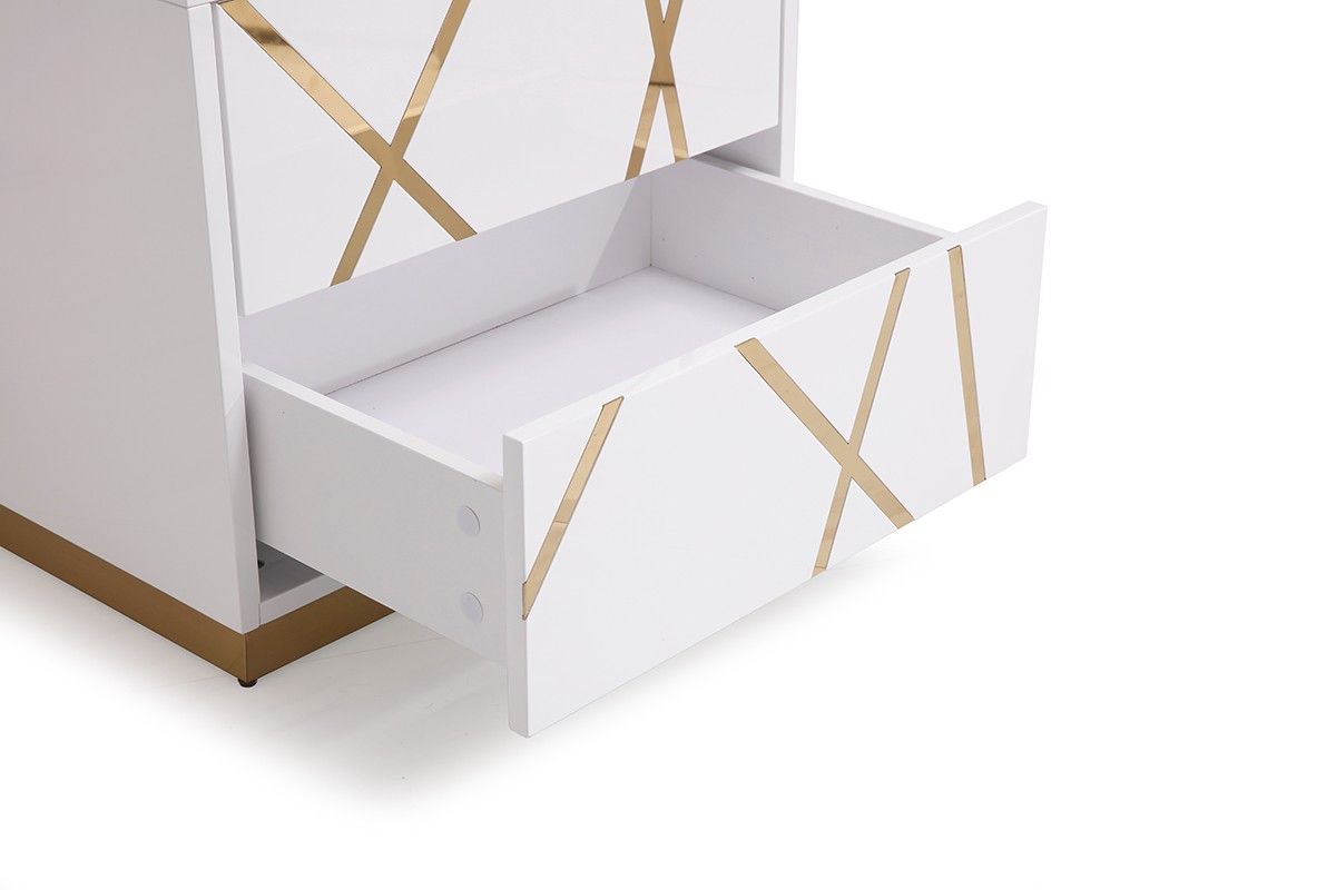 Ivo Modern White Faux Leather & Gold Bed With Nightstands