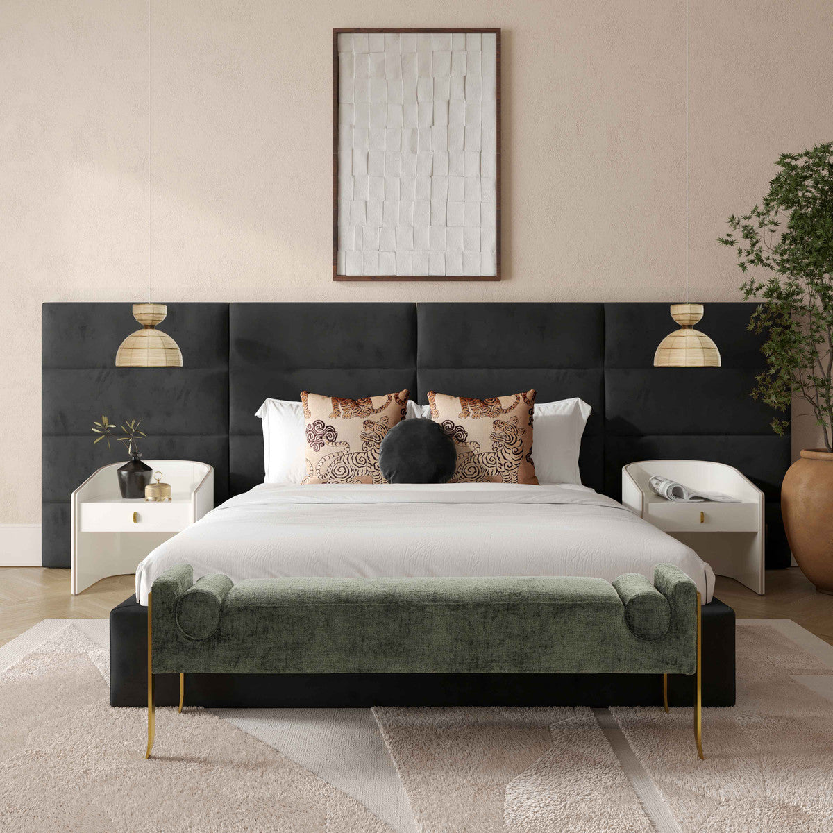 Vida Green Textured Velvet Bench - Luxury Living Collection
