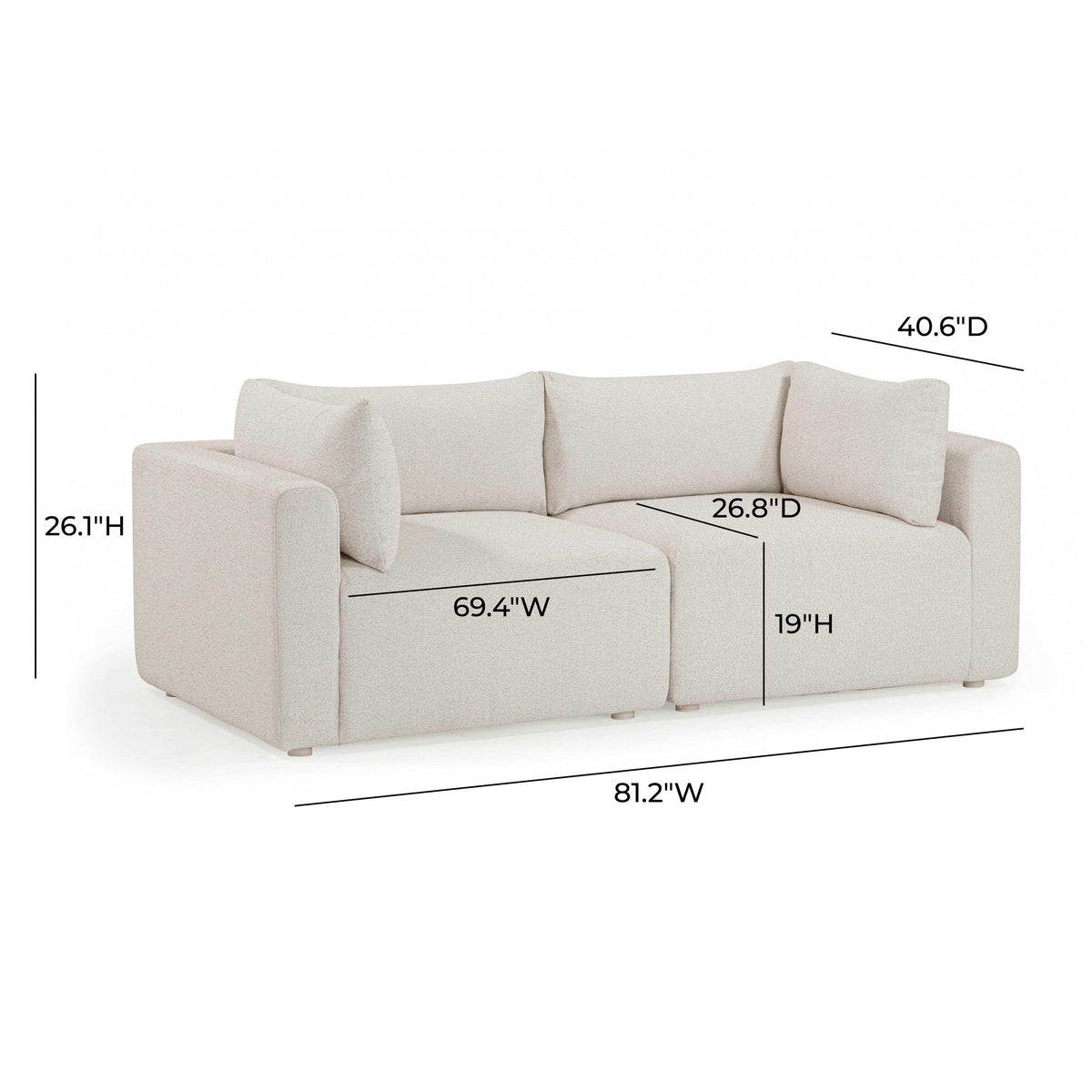 Karsyn 81" Cream Performance Fabric Outdoor Modular Loveseat