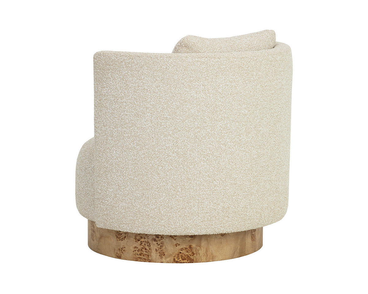 Fortis Oatmeal Swivel Accent Chair with Maple Burl Base