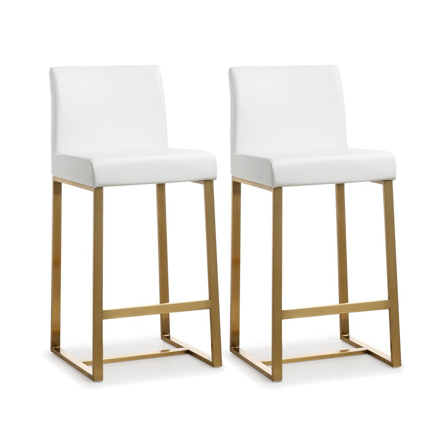 Moriah White Gold Steel Counter Stools (Set of 2) - Luxury Living Collection