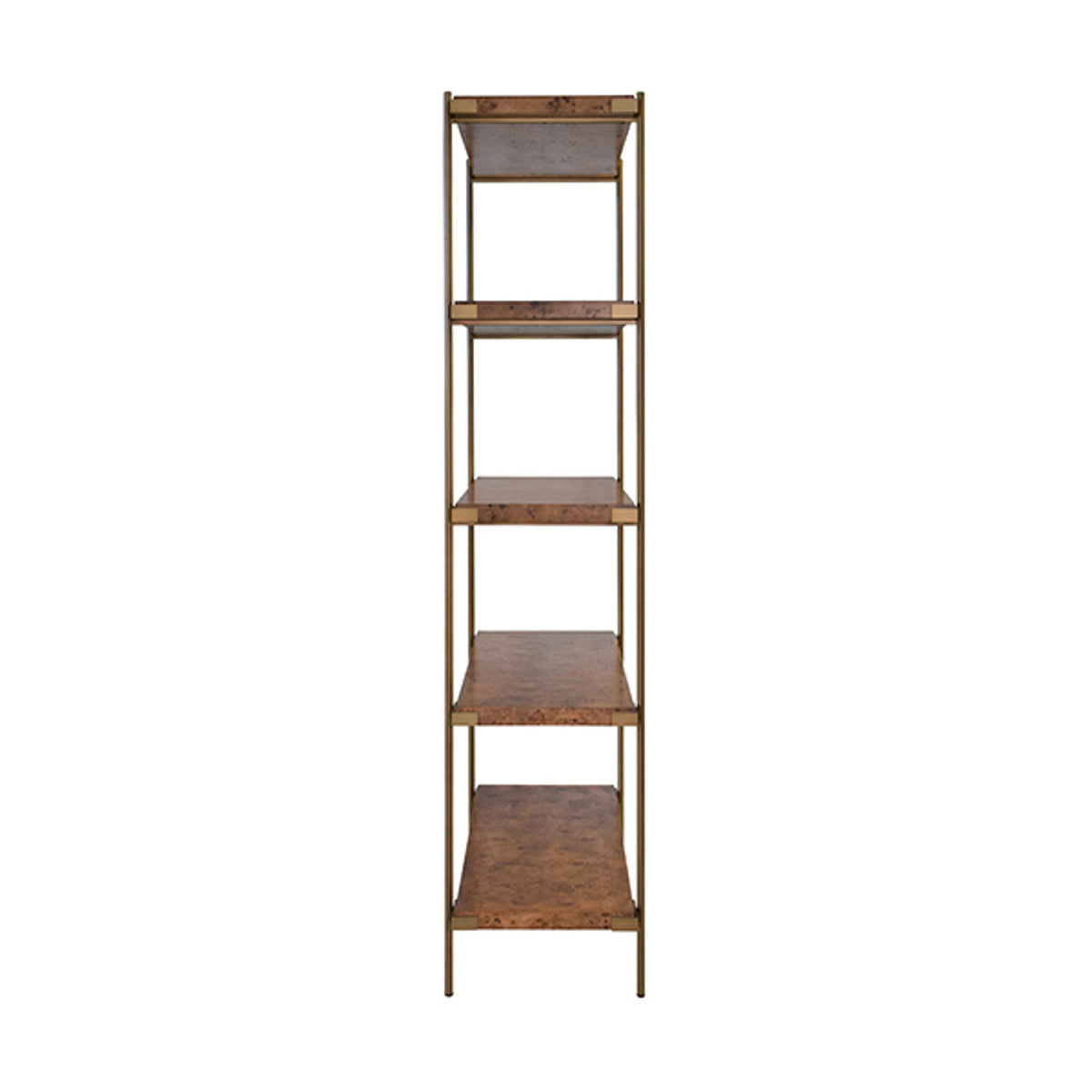 Jillian Dark Burl Wood & Brass Shelving