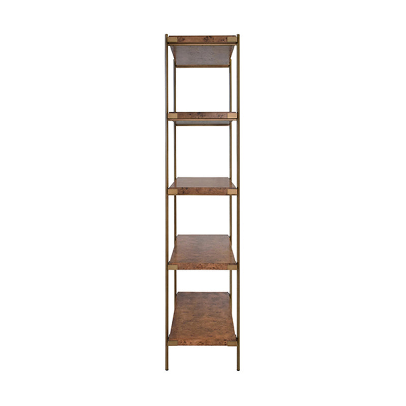 Jillian Dark Burl Wood & Brass Shelving