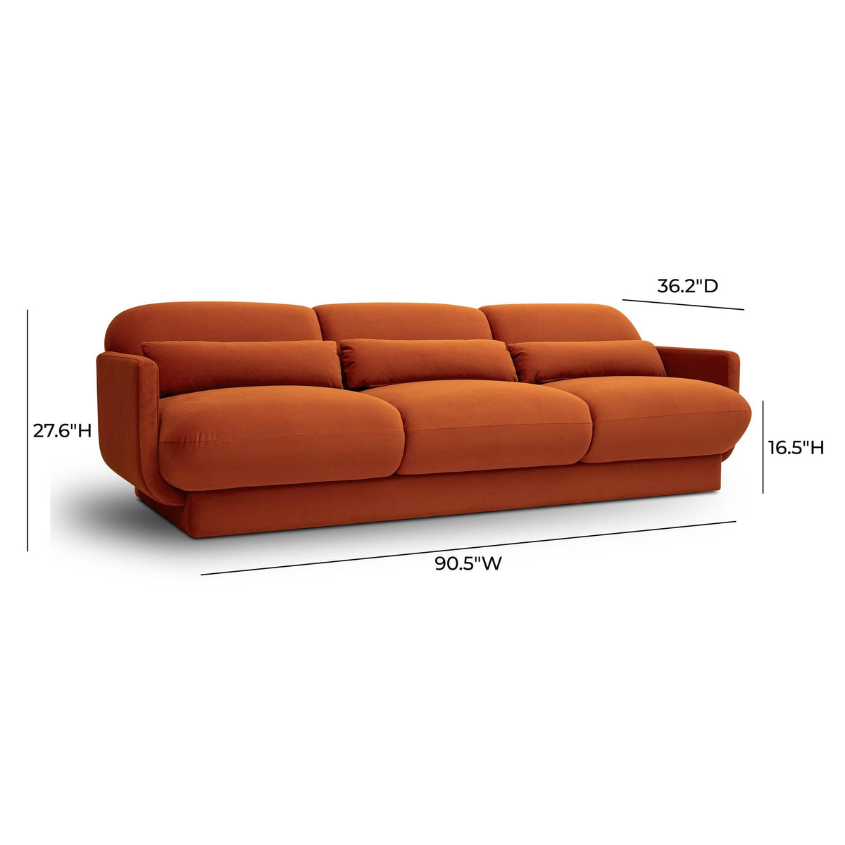 Arnaldo 90.5” Rust Orange Performance Velvet Sofa