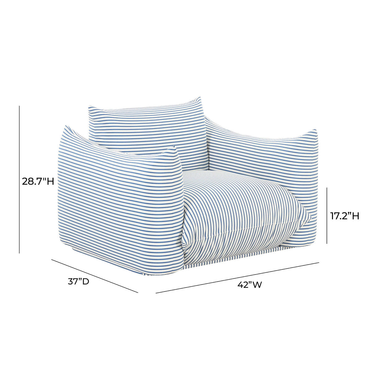 Barts Pearl and Blue Striped Stuffed Outdoor Armchair