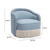 Pamela Faded Blue Upcycled Performance Fabric Tassel Accent Chair