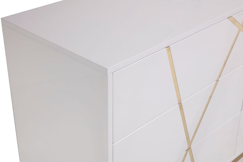 Ivo Modern 59" White Gloss & Gold Dresser