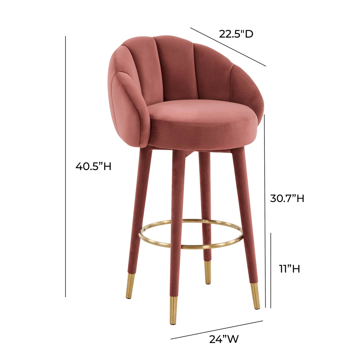 Morant Performance Salmon Velvet Swivel Bar Stool - Luxury Living Collection