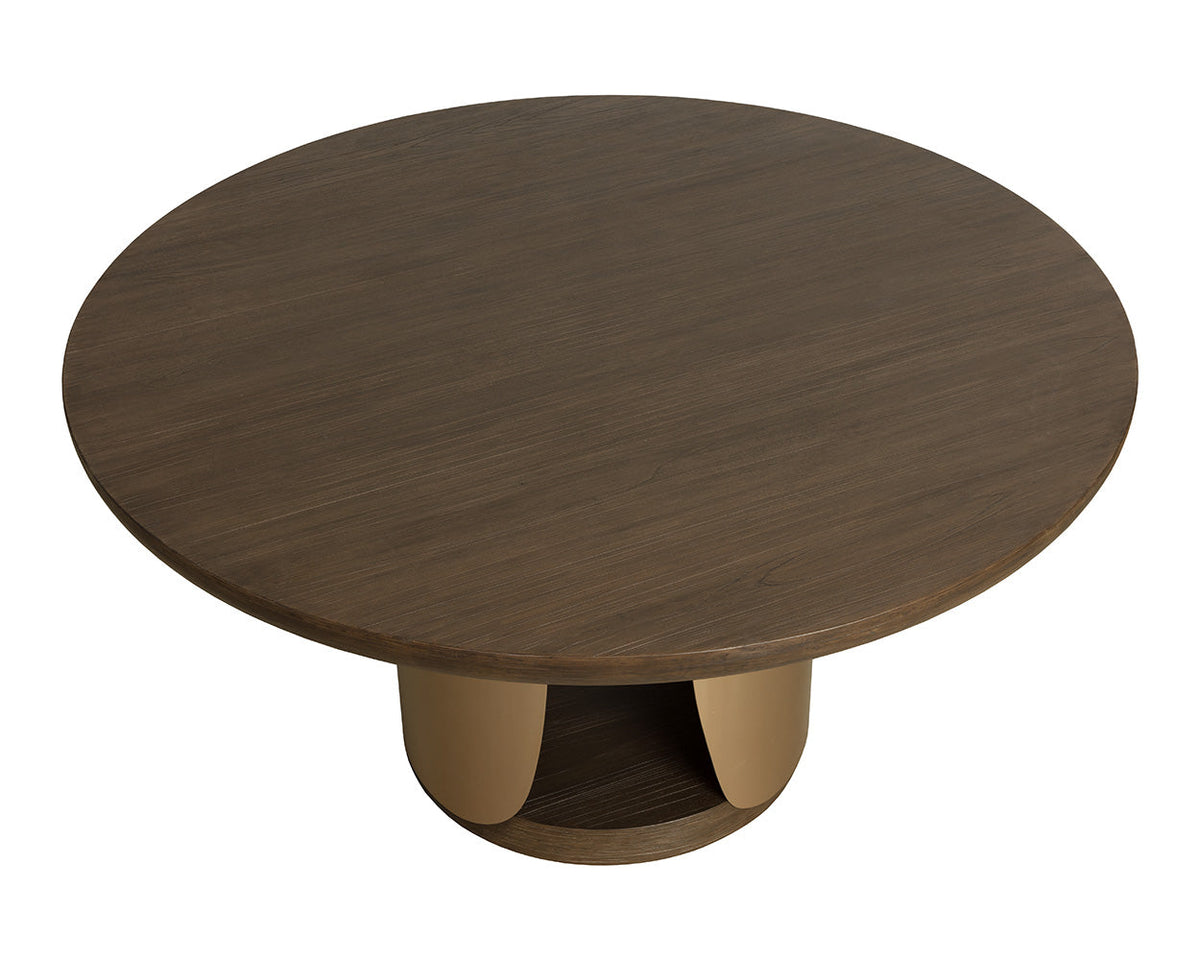 Sultana 59" Dark Oak Concrete & Brushed Brass Round Dining Table - Indoor/Outdoor
