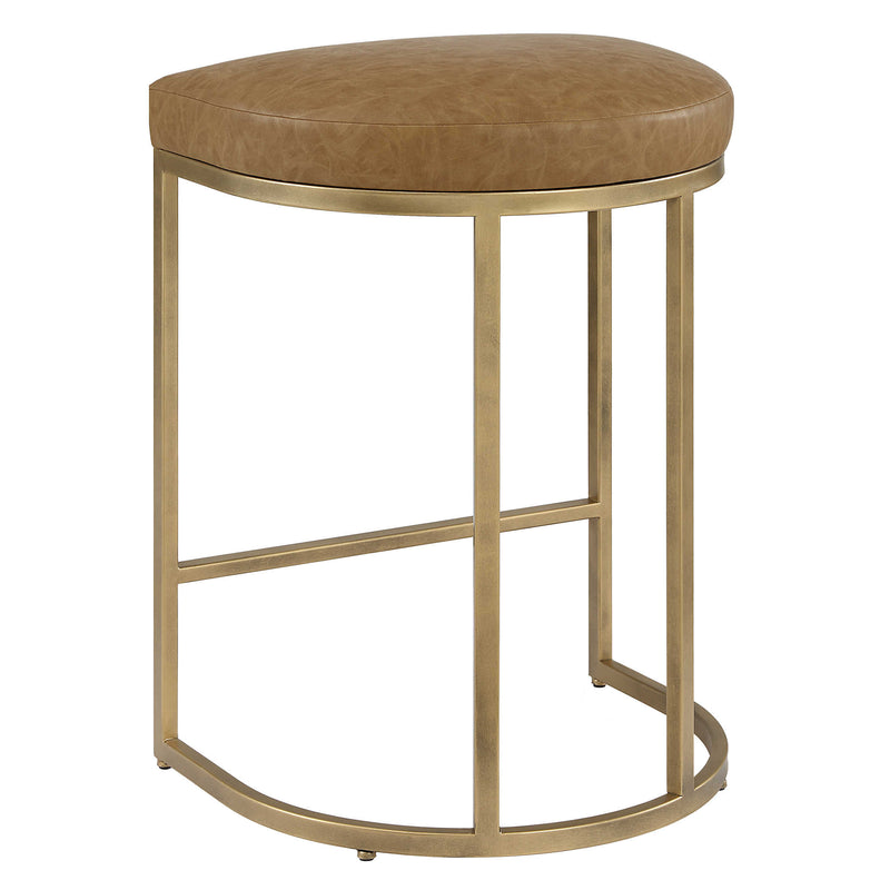 Crystal Cognac Faux Leather & Brass Counter Stool