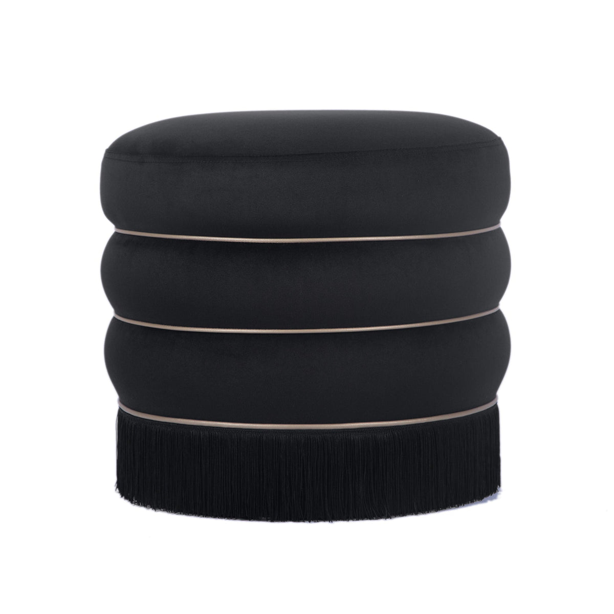 Ettros 17.2" Round Black Performance Velvet Ottoman