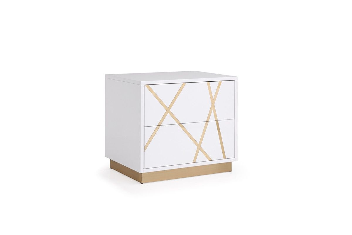 Ivo Modern White Faux Leather & Gold Bed With Nightstands