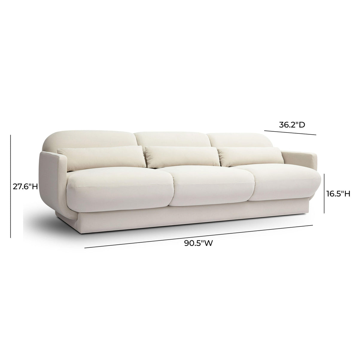 Arnaldo 90.5” Cream Performance Velvet Sofa