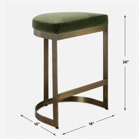 Crystal Moss Green Velvet & Gold Counter Stool