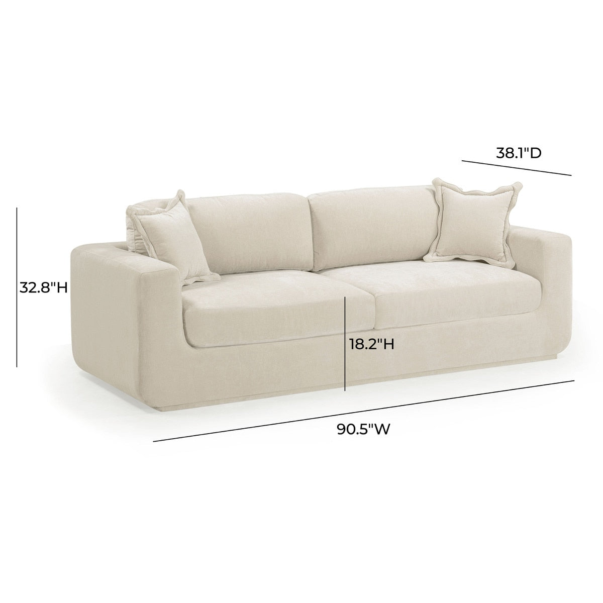 Aliana 90.5" Cream Upcycled Washed Velvet Sofa