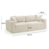 Aliana 90.5" Cream Upcycled Washed Velvet Sofa