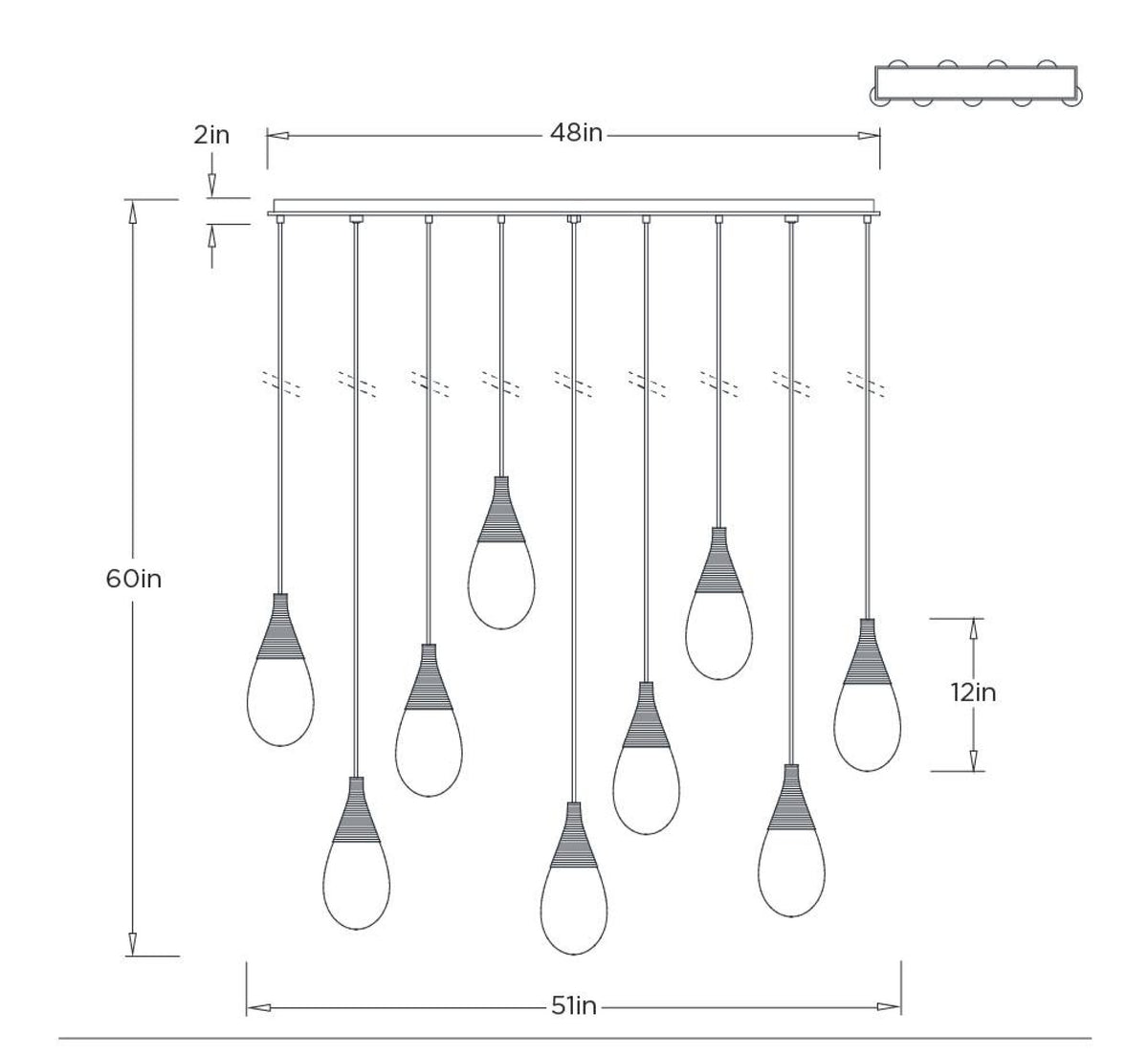 Giselle 51" Smoke Glass & Antique Brass Linear Multi-Port Chandelier