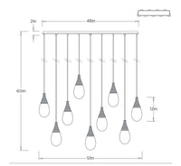 Giselle 51" Smoke Glass & Antique Brass Linear Multi-Port Chandelier