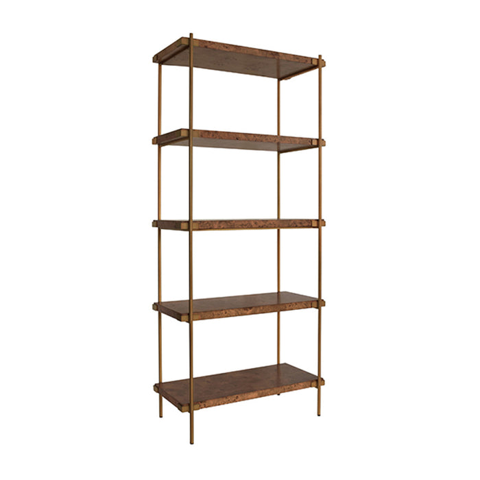 Jillian Dark Burl Wood & Brass Shelving