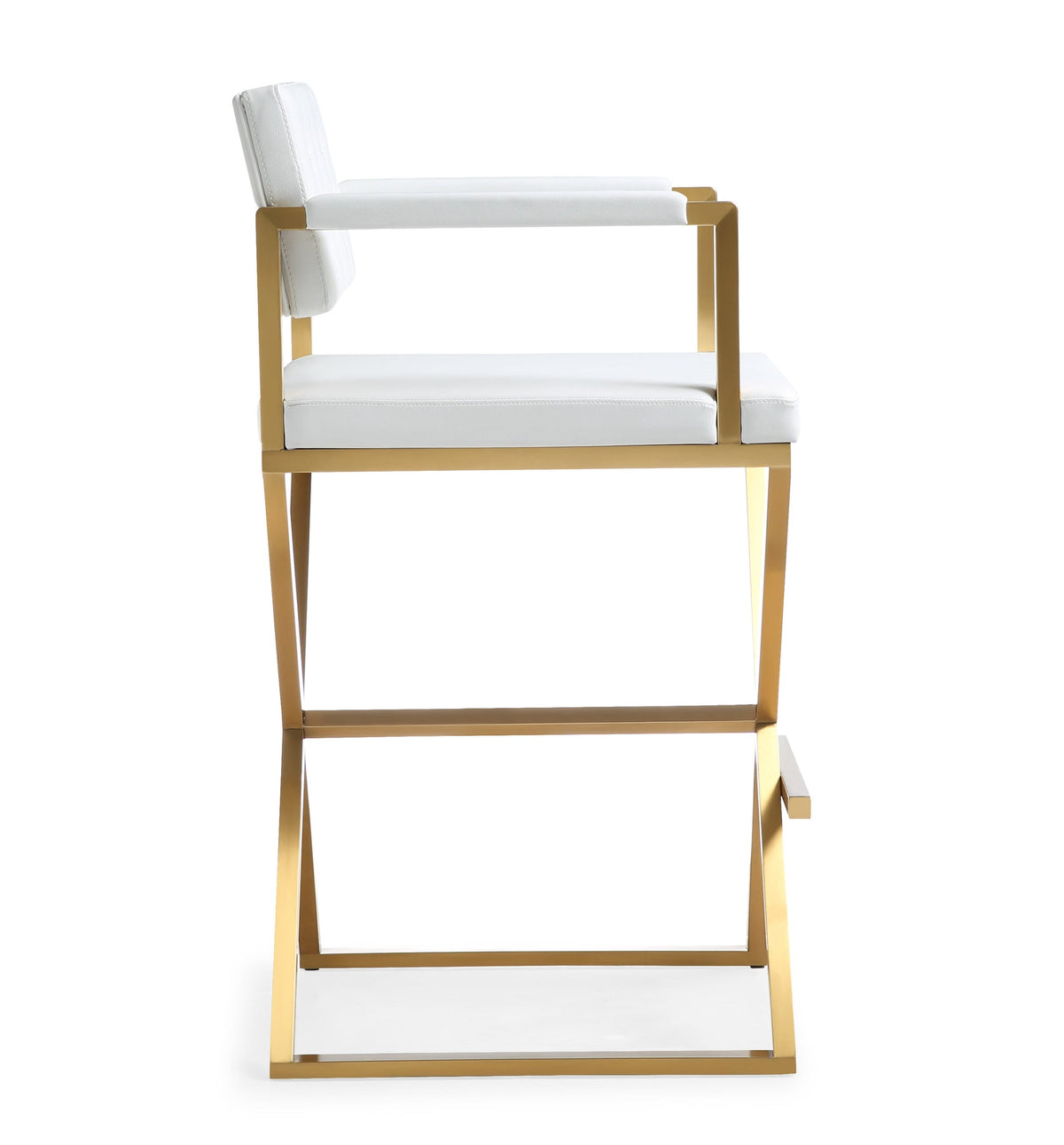 Lila White Gold Steel Faux Leather Barstool - Luxury Living Collection